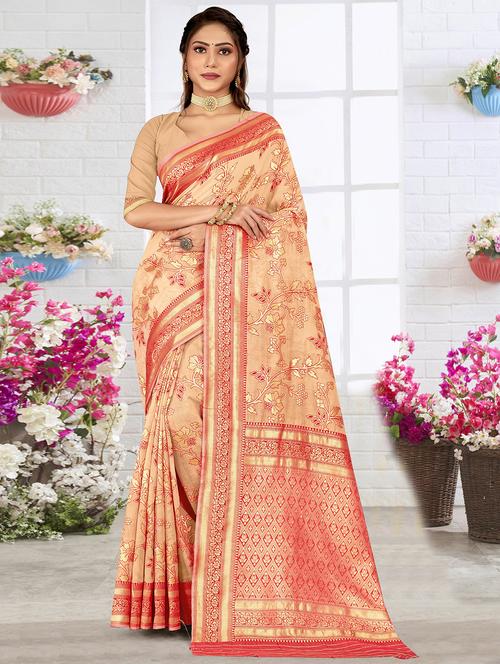 zari woven saree with blouse - 19915077 - Very Small Image - 1