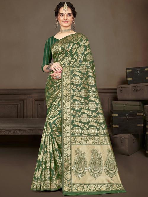 zari woven saree with blouse - 19915080 - Very Small Image - 1