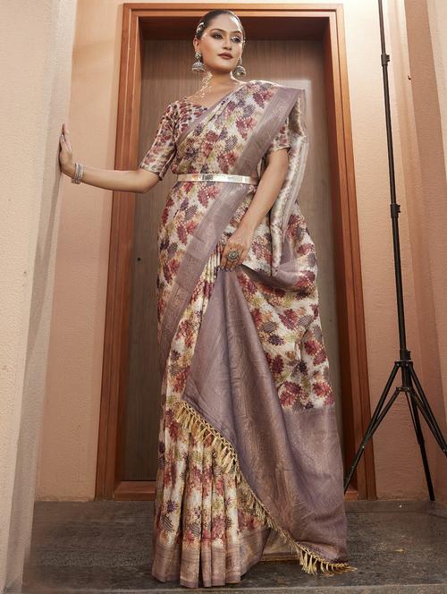printed saree with blouse - 19915133 - Very Small Image - 1