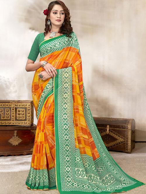 printed saree with blouse - 19915136 - Very Small Image - 1