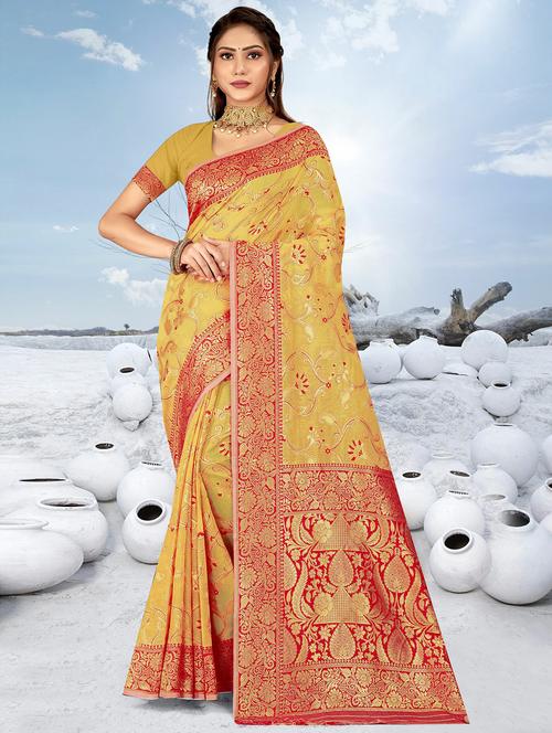 zari woven saree with blouse - 19915150 - Very Small Image - 1