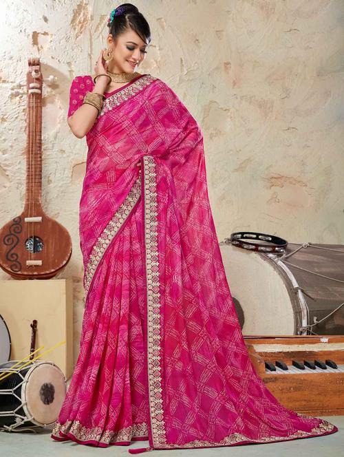 lace bordered printed saree with blouse - 19915164 - Very Small Image - 1