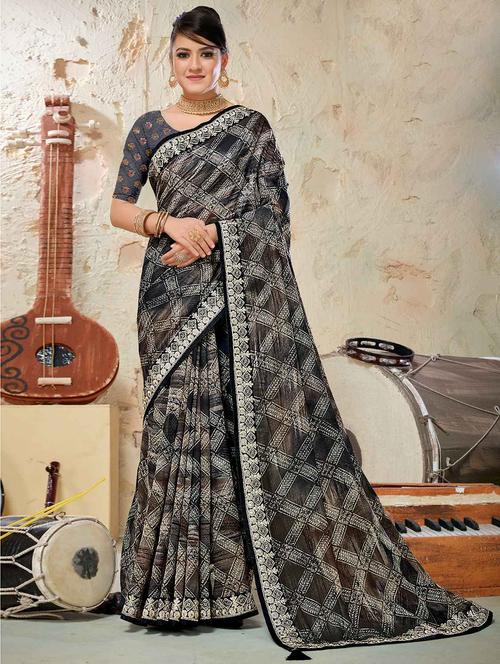 lace bordered printed saree with blouse - 19915166 - Very Small Image - 1