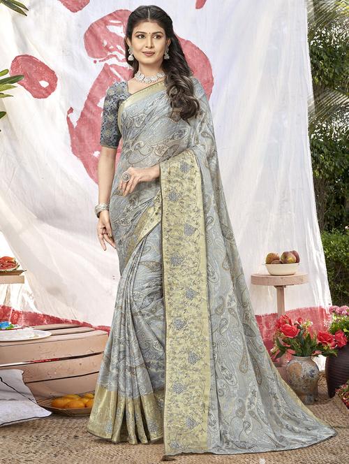 printed saree with blouse - 19915170 - Very Small Image - 1