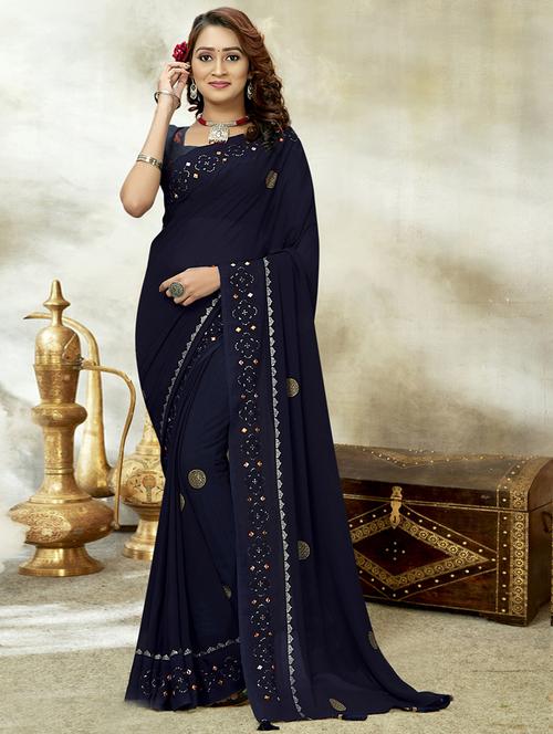 embroidered saree with blouse - 19915194 - Very Small Image - 1