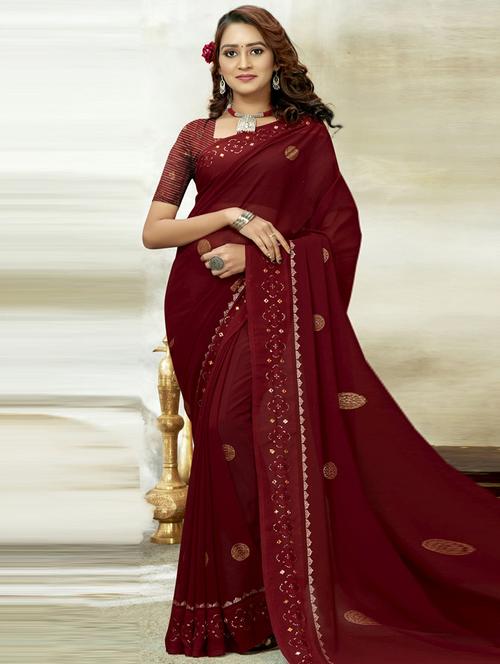 embroidered saree with blouse - 19915196 - Very Small Image - 1