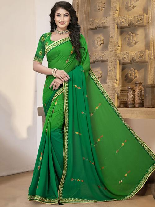 embroidered saree with blouse - 19915200 - Very Small Image - 1