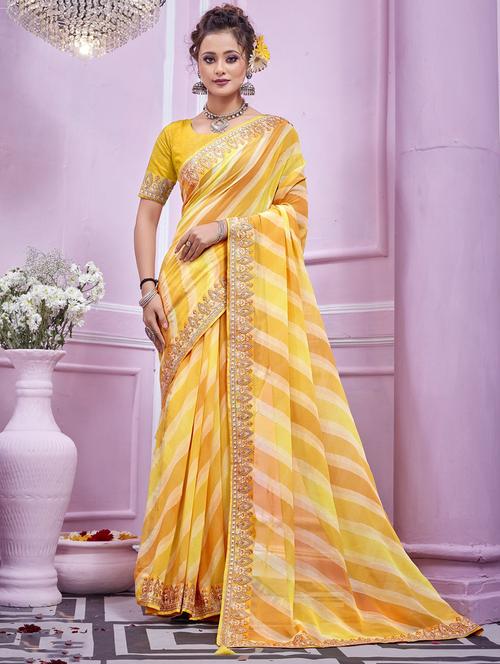 lace bordered printed saree with blouse - 19915204 - Very Small Image - 1
