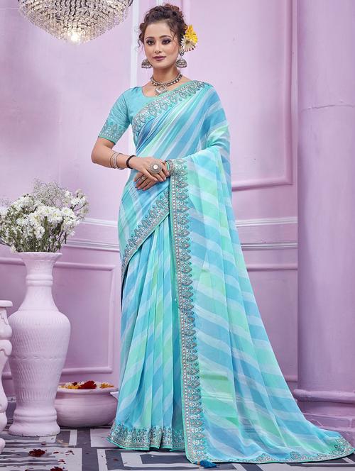 lace bordered printed saree with blouse - 19915205 - Very Small Image - 1