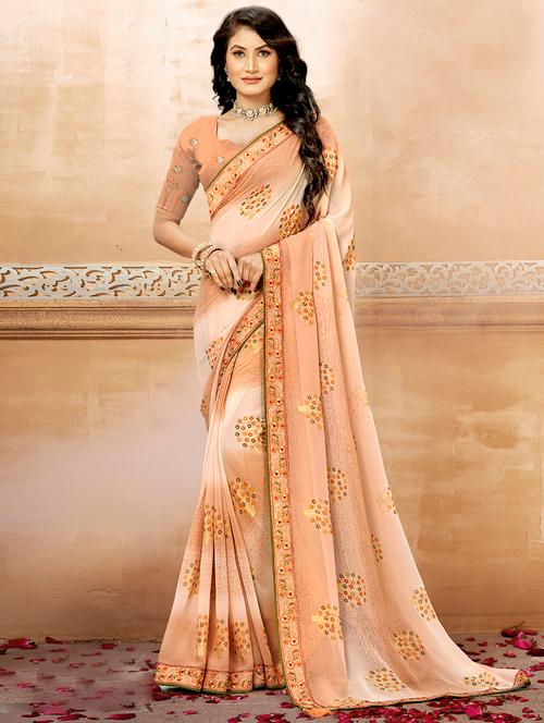lace bordered printed saree with blouse - 19915207 - Very Small Image - 1