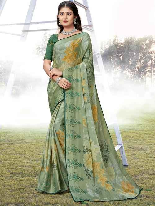 floral printed saree with blouse - 19915215 - Very Small Image - 1