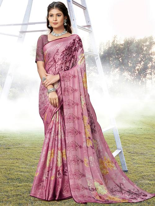 floral printed saree with blouse - 19915216 - Very Small Image - 1