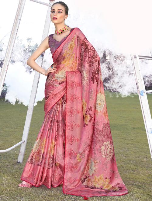 floral printed saree with blouse - 19915218 - Very Small Image - 1