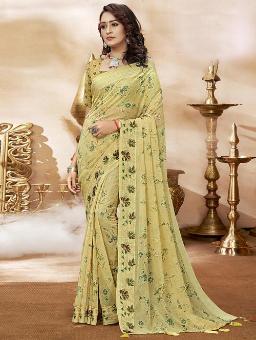 floral printed saree with blouse - 19915221 - Very Small Image - 1