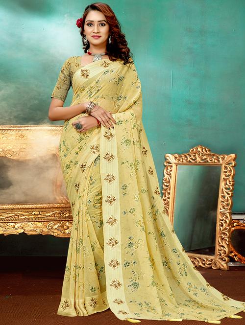 women's floral yellow colored saree - 19915224 - Very Small Image - 1