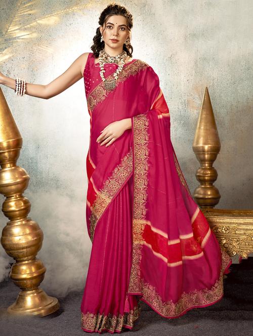 lace bordered solid saree with blouse - 19915227 - Very Small Image - 1