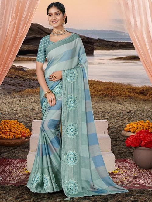 checkered printed saree with blouse - 19915236 - Very Small Image - 1