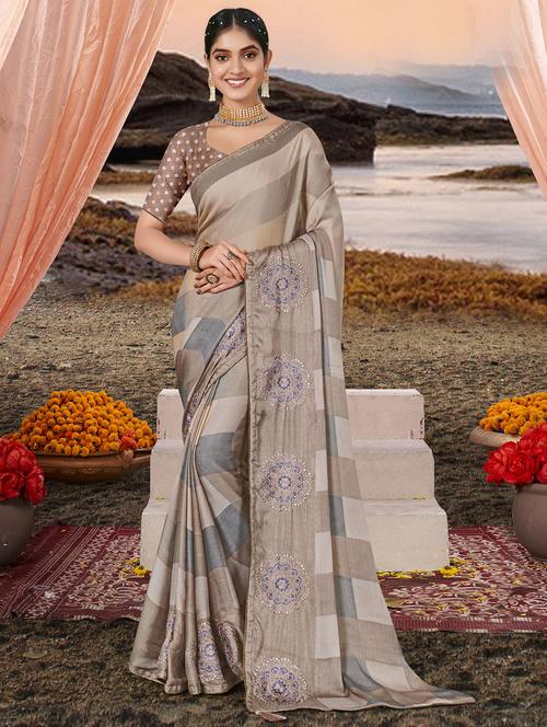 checkered printed saree with blouse - 19915237 - Very Small Image - 1