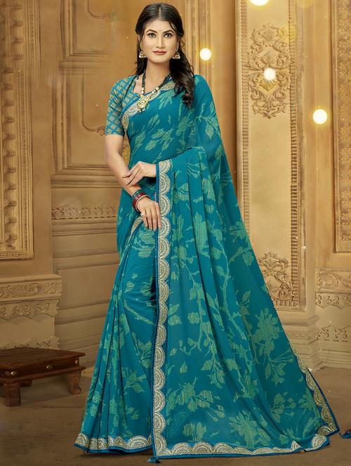lace bordered printed saree with blouse - 19915261 - Very Small Image - 1
