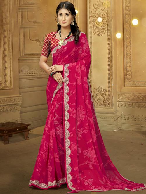 lace bordered printed saree with blouse - 19915263 - Very Small Image - 1