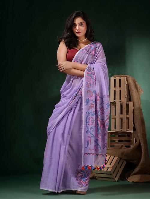 purple cotton saree with blouse - 19916941 - Very Small Image - 1