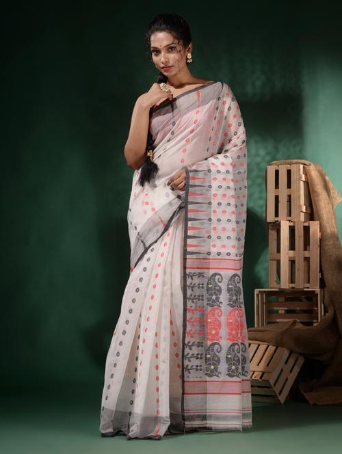 white cotton blend saree with blouse - 19917028 - Very Small Image - 1
