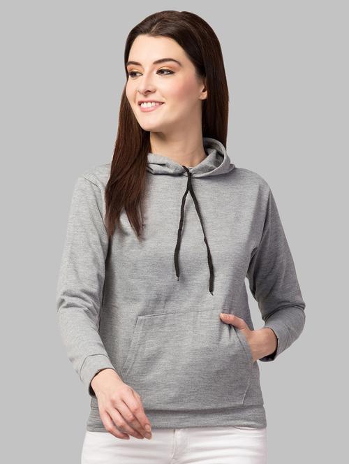 grey solid hooded neck sweatshirt - 19917134 - Very Small Image - 1