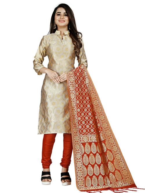 jacquard fabric unstitched churidaar suit - 19917178 - Very Small Image - 1