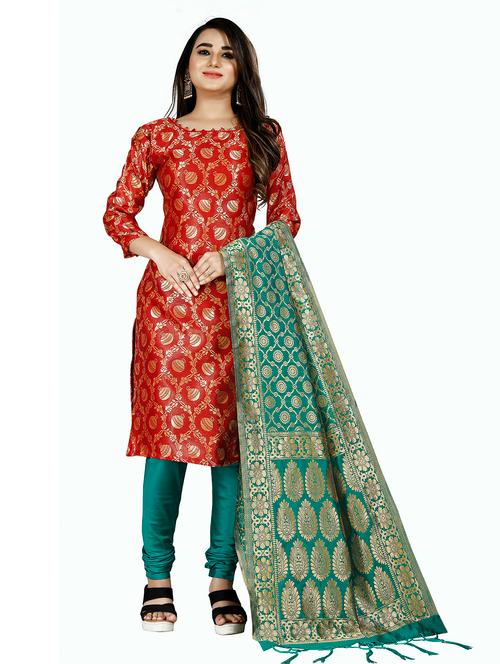 jacquard fabric unstitched churidaar suit - 19917180 - Very Small Image - 1