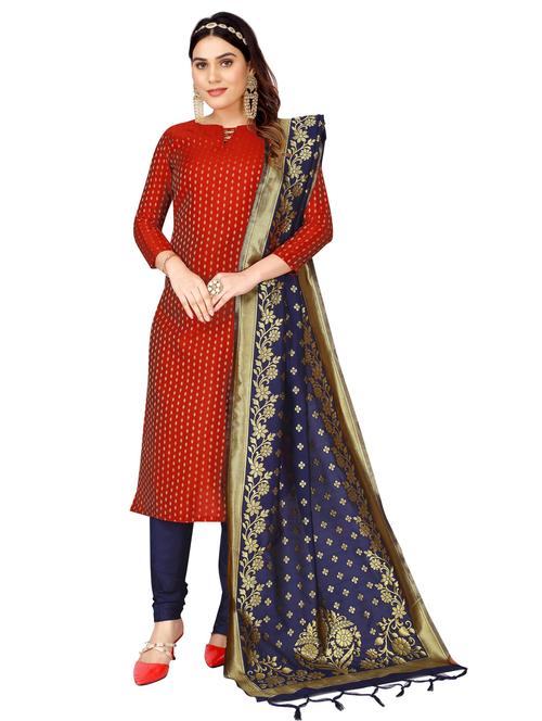 red self design churidaar unstitched suit - 19917444 - Very Small Image - 1