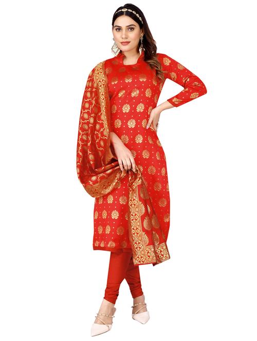 red self design churidaar unstitched suit - 19917652 - Very Small Image - 1
