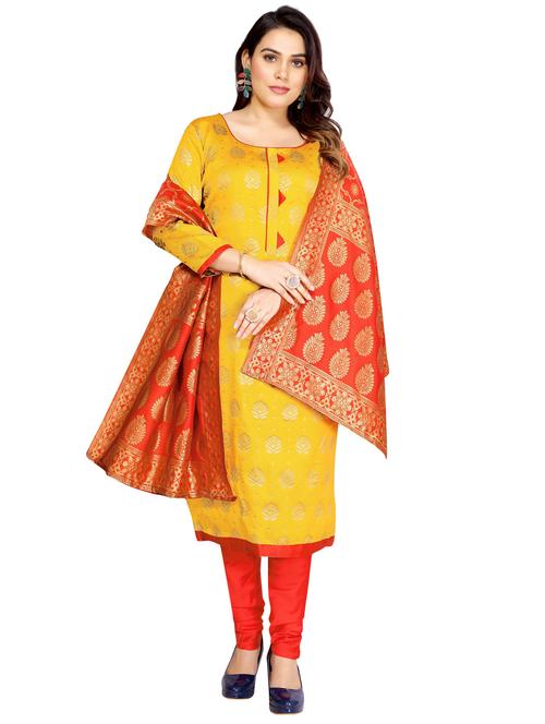 yellow design churidaar unstitched suit - 19917654 - Very Small Image - 1
