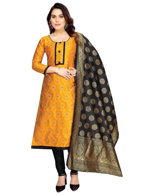 yellow self design churidaar unstitched suit - 19917657 - Very Small Image - 1