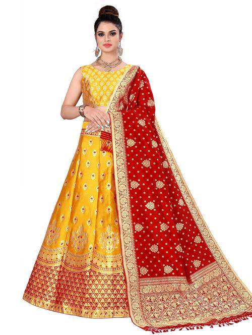 self design silk lehenga choli with dupatta set - 19917830 - Very Small Image - 1