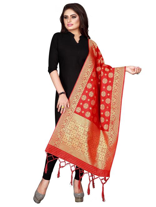 red jaquard dupatta - 19917892 - Very Small Image - 1