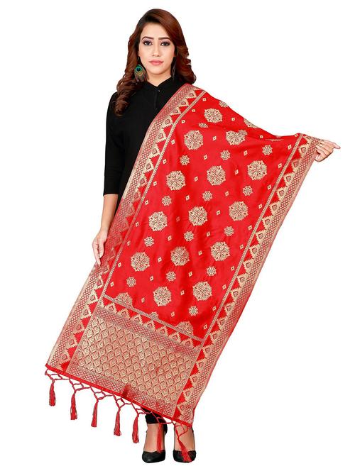 red jaquard dupatta - 19917906 - Very Small Image - 1