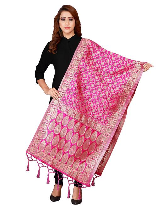 pink jaquard dupatta - 19918038 - Very Small Image - 1