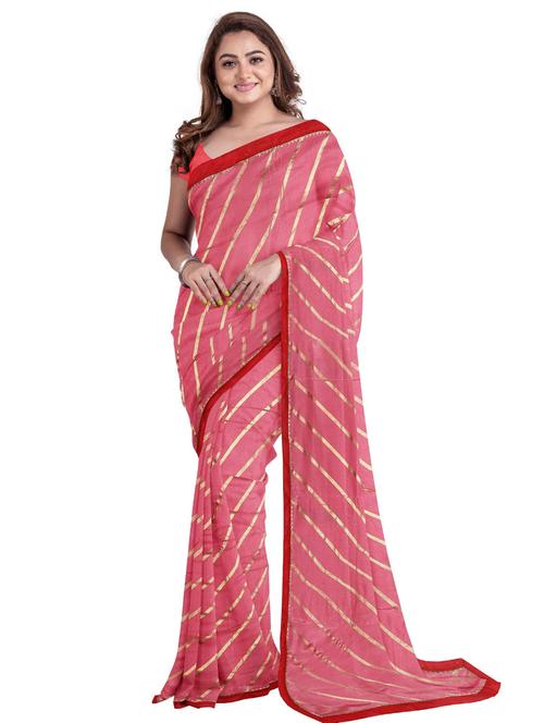 women's foil print pink colored saree with blouse - 19918140 - Very Small Image - 1
