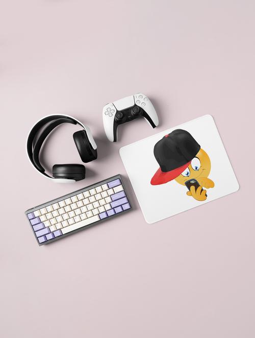 holding a mobile emoji- emoji printed mousepad for emoji lovers(20cm x 18cm) - 19918410 - Very Small Image - 1