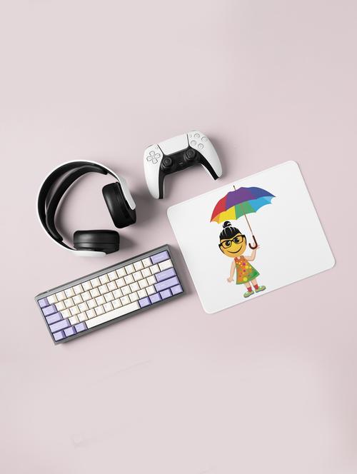 a young emoji girl with umbrella- emoji printed mousepad for emoji lovers(20cm x 18cm) - 19918440 - Very Small Image - 1
