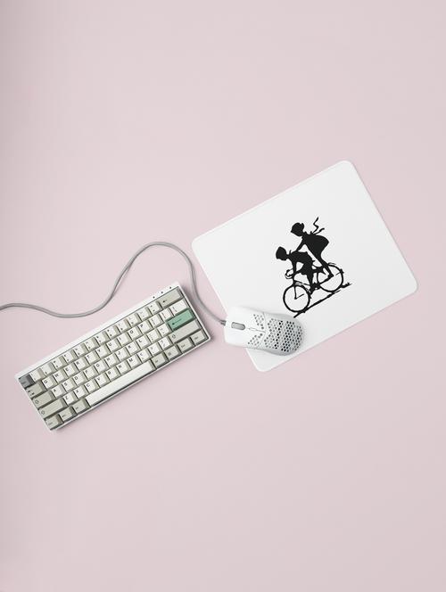 boy and girl cycling toghether - printed mousepad (20cm x 18cm) - 19918478 - Very Small Image - 1