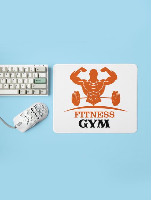 fitness gym, (bg orange) - printed mousepad (20cm x 18cm) - 19918530 - Very Small Image - 1