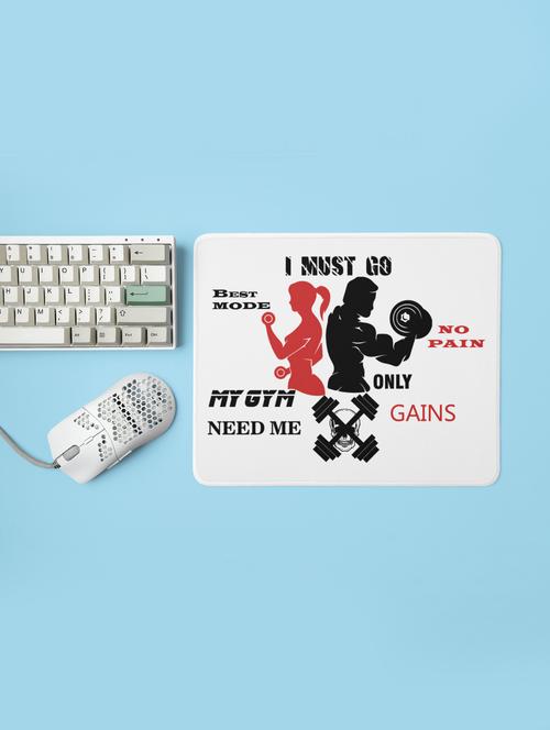 i must go beat mode, no pain, only gain - printed mousepad (20cm x 18cm) white - 19918550 - Very Small Image - 1