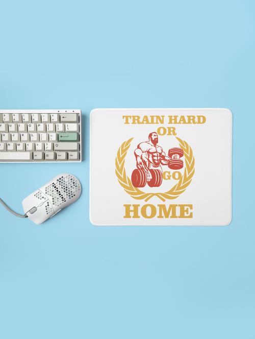 train hard or go home, (bg yellow, white and red) - printed mousepad (20cm x 18cm) - 19918562 - Very Small Image - 1