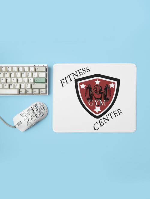 fitness gym center, (bg shield red, black and white) - printed mousepad (20cm x 18cm) - 19918566 - Very Small Image - 1