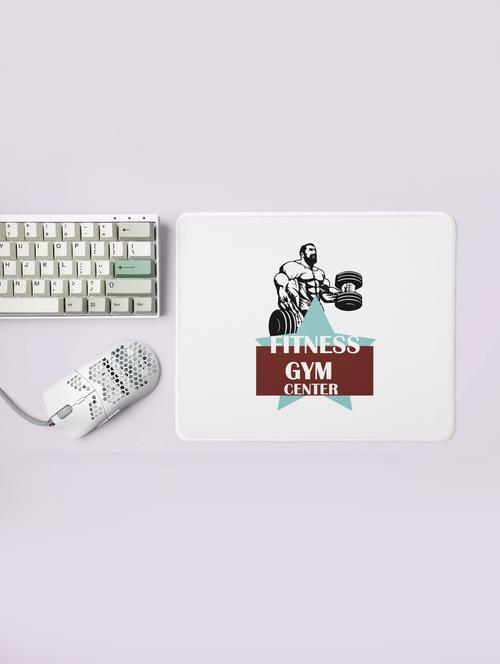 fitness gym center, (bg white and brown) - printed mousepad (20cm x 18cm) - 19918567 - Very Small Image - 1
