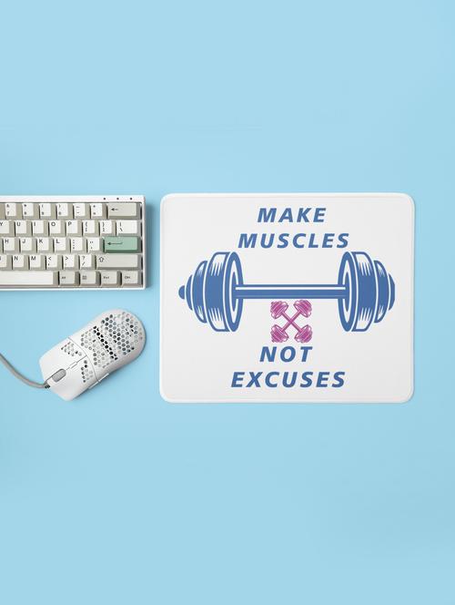 make muscles, not excuses, (bg white) - printed mousepad (20cm x 18cm) - 19918573 - Very Small Image - 1