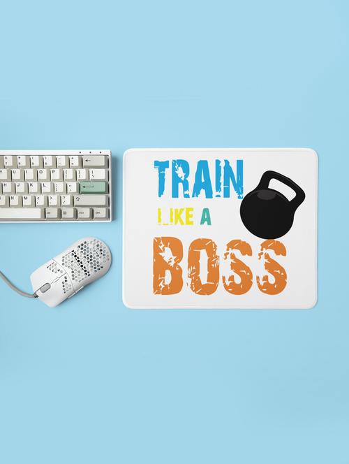 train like a boss, (bg white, yellow, green and orange) - printed mousepad (20cm x 18cm) - 19918584 - Very Small Image - 1