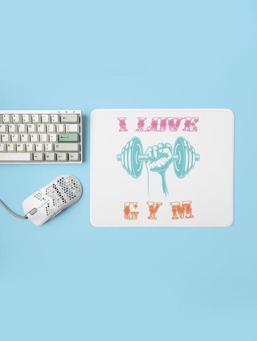 i love gym, (bg pink, white and orange) - printed mousepad (20cm x 18cm) - 19918585 - Very Small Image - 1