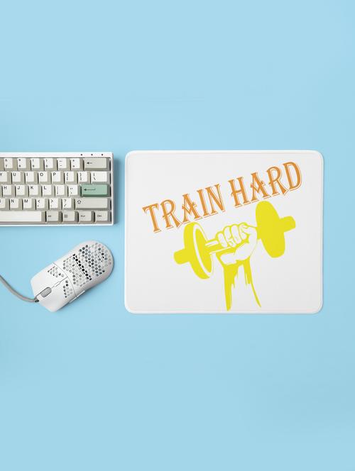 train hard,(bg yellow and orange) - printed mousepad (20cm x 18cm) - 19918645 - Very Small Image - 1